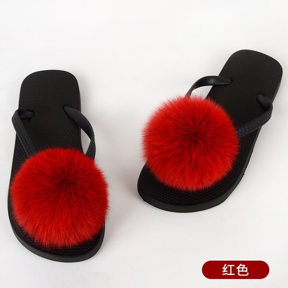 Pom Pom real fur flip flops - Sizes 8-12 Women’s different colours avail… - Picture 13 of 14